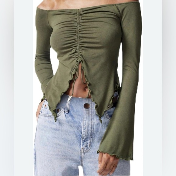 Urban‎ Outfitters Olive Off The Shoulder Top Small - Picture 2 of 11